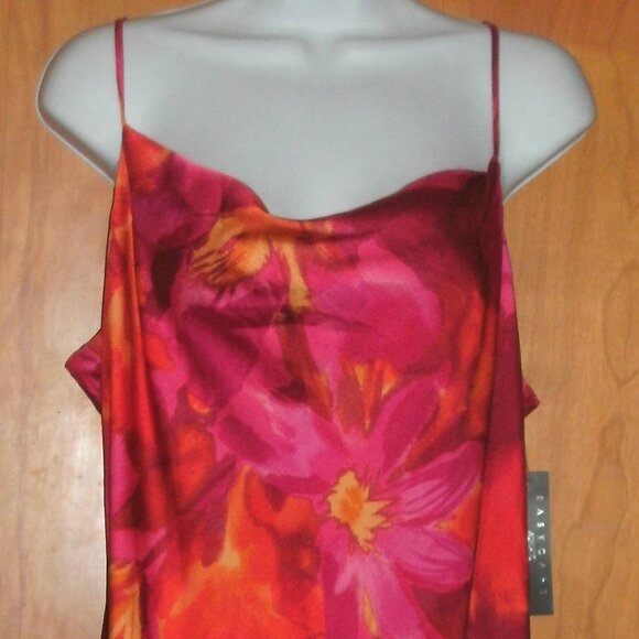 NWT Sara Michelle Silky Strappy Pink Red Midi Floral Dress Drape Neckline ~ XL - Picture 1 of 3